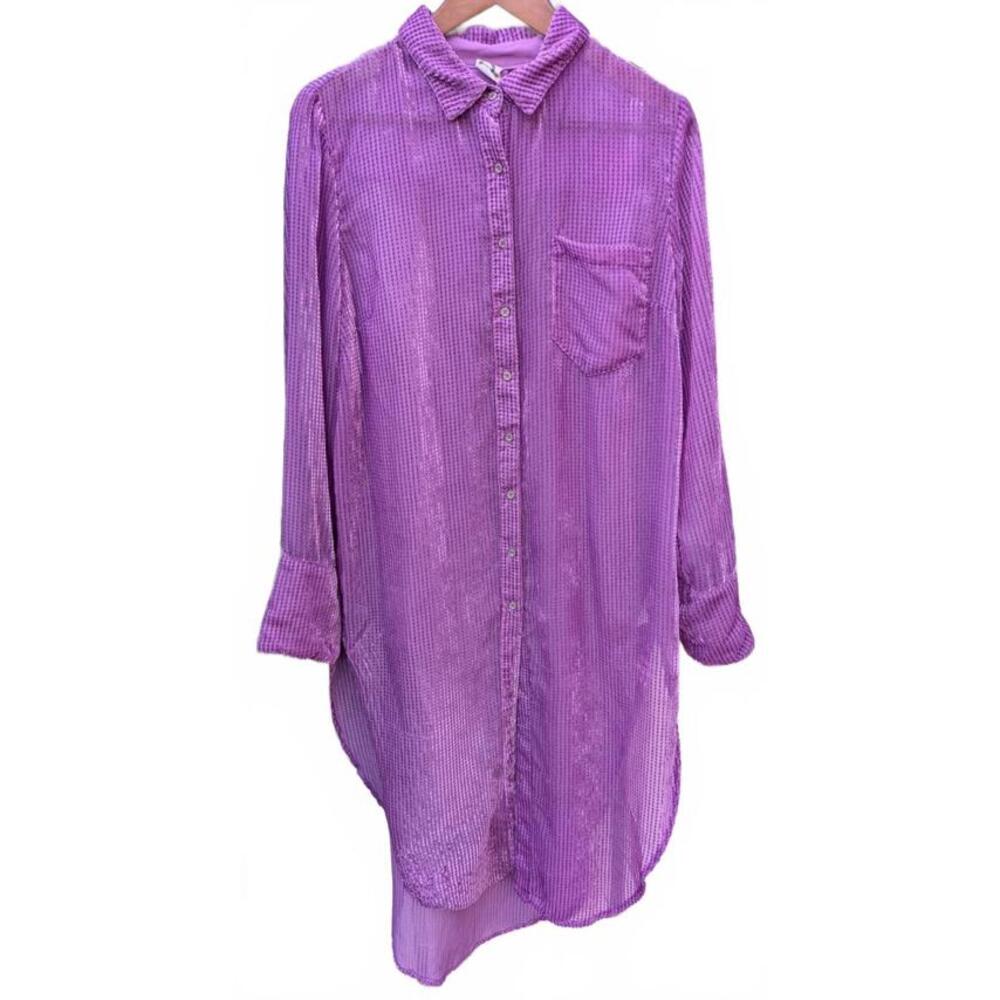 Akemi+Kim Anthropologie Women's Size L Lilac Velvet Striped Button Down Duster